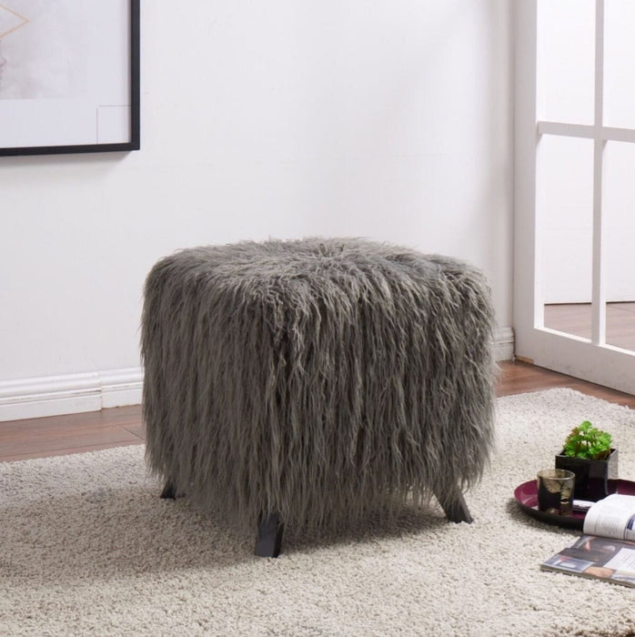 Heavy Shag Faux Sheepskin Cube Stool- Grey Stools/Benches Derrys 