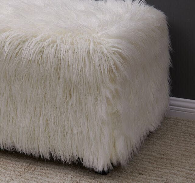 Heavy Shag Faux Sheepskin Ottoman-White Stools/Benches Derrys 