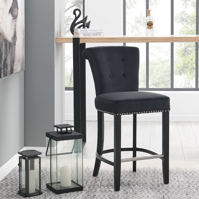 Knocker Back Breakfast Bar Stool - Black Velvet Breakfast Barstools Derrys 