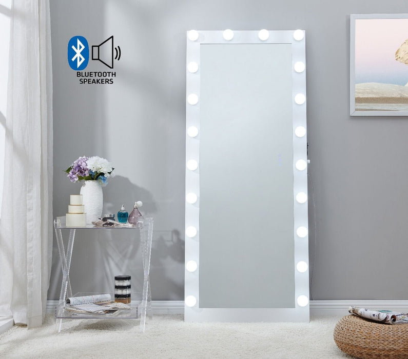 Hollywood Floor Mirror White with Bluetooth Speaker Mirror Derrys 