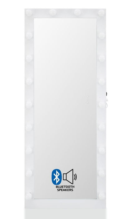 Hollywood Floor Mirror White with Bluetooth Speaker Mirror Derrys 
