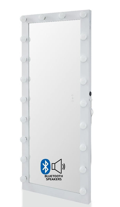 Hollywood Floor Mirror White with Bluetooth Speaker Mirror Derrys 