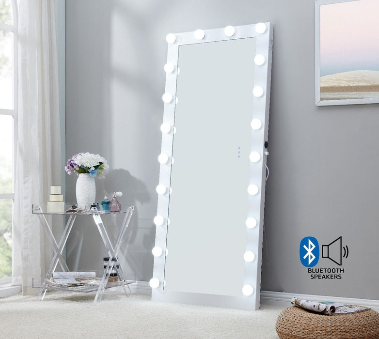 Hollywood Floor Mirror White with Bluetooth Speaker Mirror Derrys 