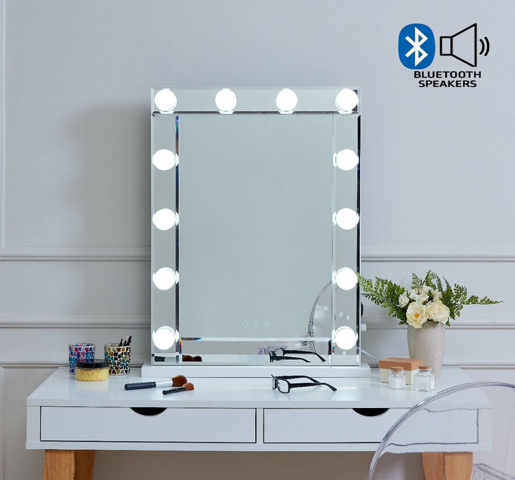 Desktop Hollywood Mirror Glass with Bluetooth Speaker Mirror Derrys 