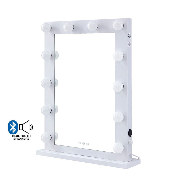 Desktop Hollywood Mirror White with Bluetooth Speaker Mirror Derrys 