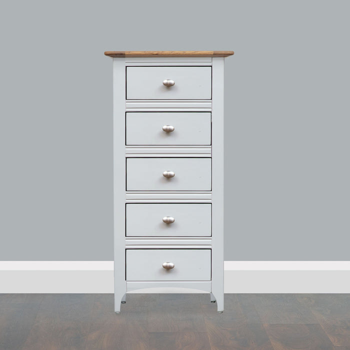 Lagan Grey & Oak 5 Drawer Tallboy Bedside Tables HB 