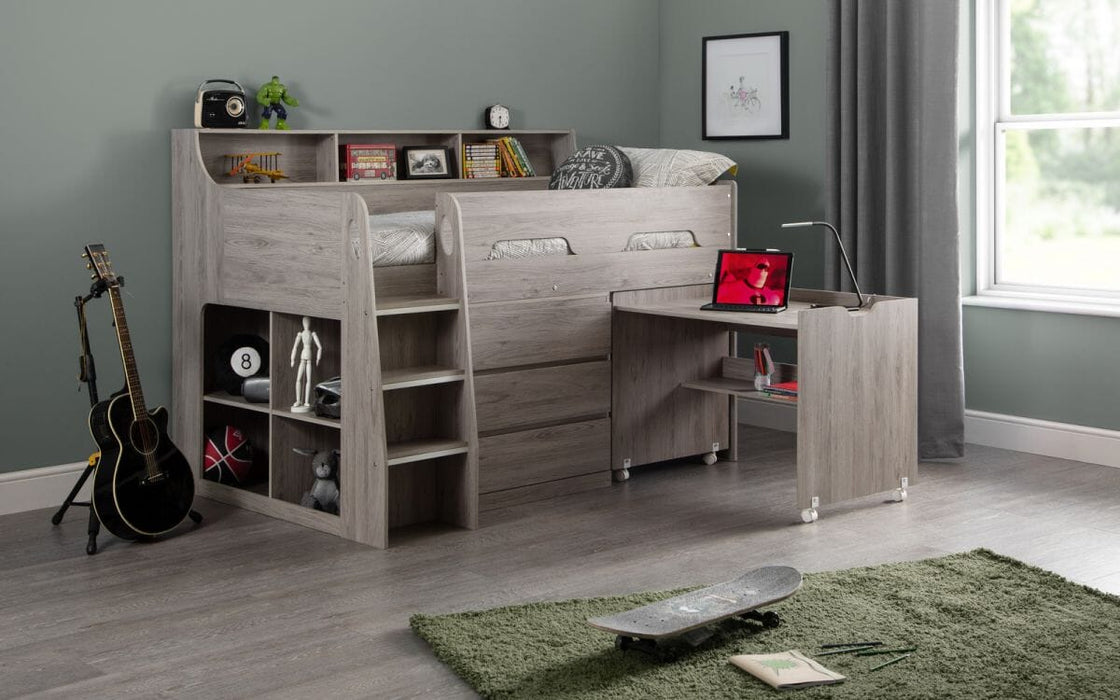 Jupiter Midsleeper Grey Oak Bunk Beds Julian Bowen V2 