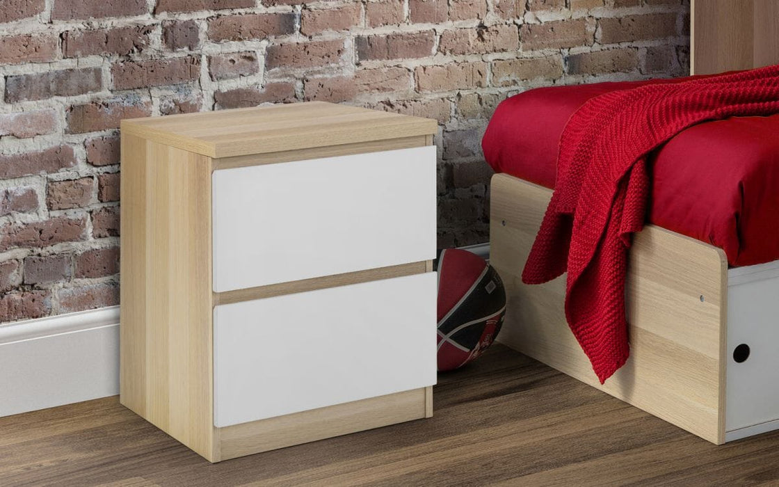 Jupiter 2 Drawer Bedside - White/Oak Bedside Tables Julian Bowen V2 