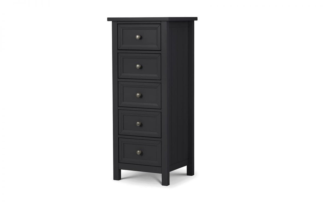 Maine 5 Drawer Tall Chest - Anthracite Chest of Drawers Julian Bowen V2 