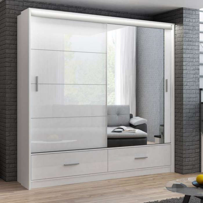 Wardrobe MARSYLIA 203cm White Sliding Wardrobes Home Centre Direct 