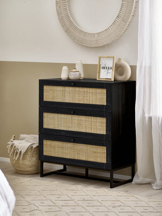 Padstow 3 Drawer Chest - Black Chest Of Drawers Julian Bowen V2 