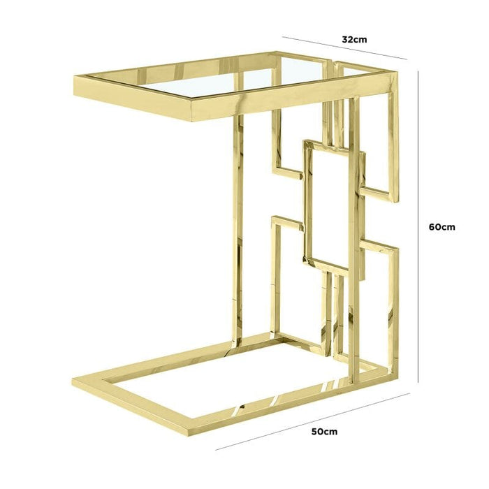 Geo C-Shaped Gold Metal Frame with Clear Glass Top Sofa Table Sofa Tables CIMC 