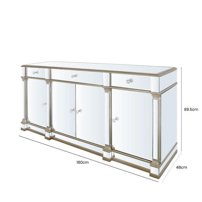 Apollo Champagne Mirrored 4 Door 3 Drawer Sideboard Sideboards CIMC 