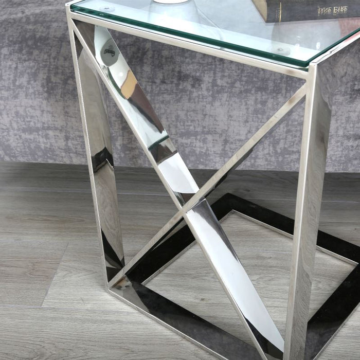 Zenith Silver Square Top Glass Clear Crystal Stainless Steel Sofa Table Sofa Tables CIMC 