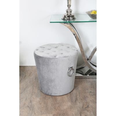 Value Grey Round Velvet Stool with Buttons and Side Rings Stools/Benches CIMC 