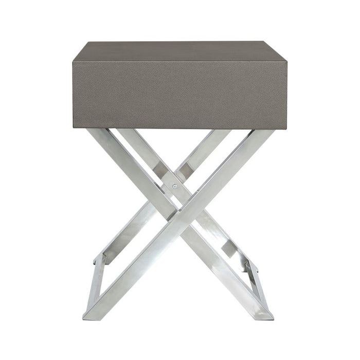 Pewter and Stainless Steel Faux Leather 1 Drawer End Table Lamp Table CIMC 