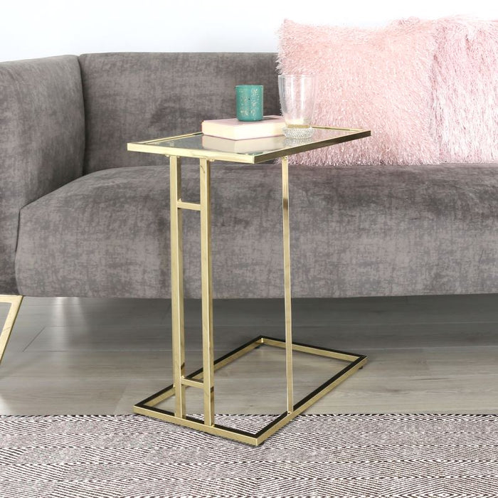 Value Harry C-Shaped Chrome Gold Frame with Rectangular Clear Glass Top Sofa Table Sofa Tables CIMC 