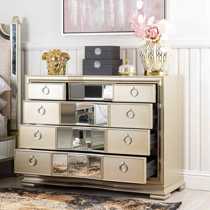 Lucca Mirror Champagne 5 Drawer Chest Chest of Drawers CIMC 