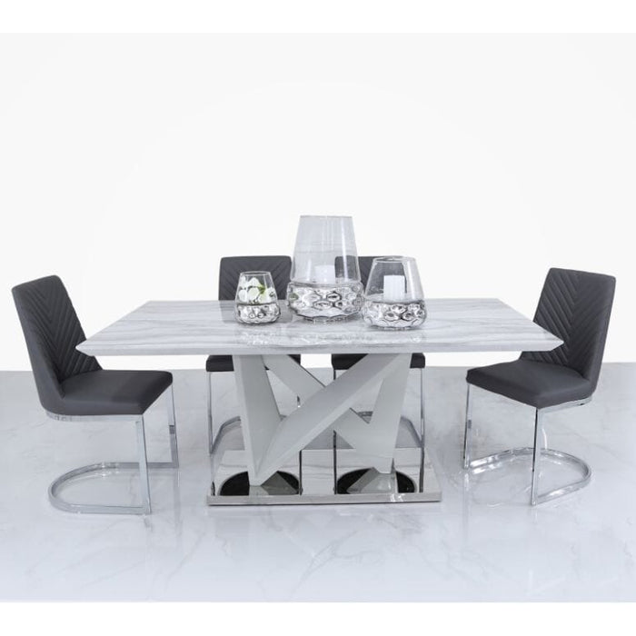 Amara Marble Effect Dining Set with 4 Chevron Chairs Kitchen & Dining Furniture Sets CIMC 