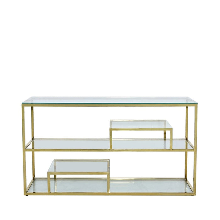 Value Harry Gold Steel and Clear Glass Tiered Console Table Console Tables CIMC 