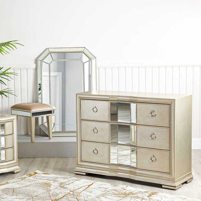 Lucca Mirror Champagne 3 Drawer Chest Chest of Drawers CIMC 