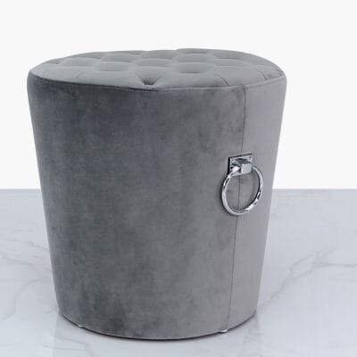 Value Grey Round Velvet Stool with Buttons and Side Rings Stools/Benches CIMC 