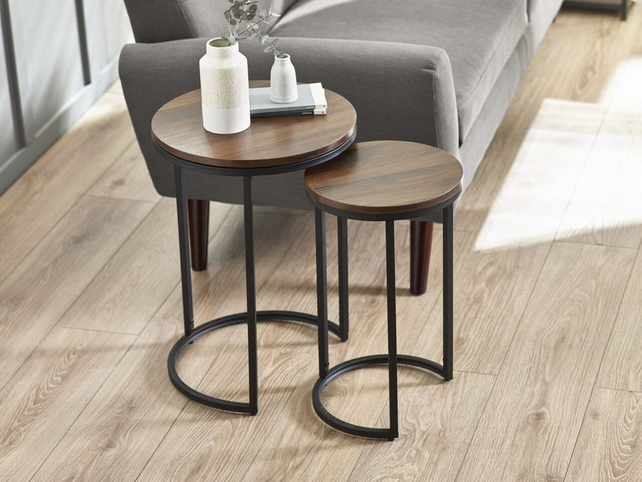 Tribeca Round Nesting Side Tables Walnut Nest of Tables Julian Bowen V2 